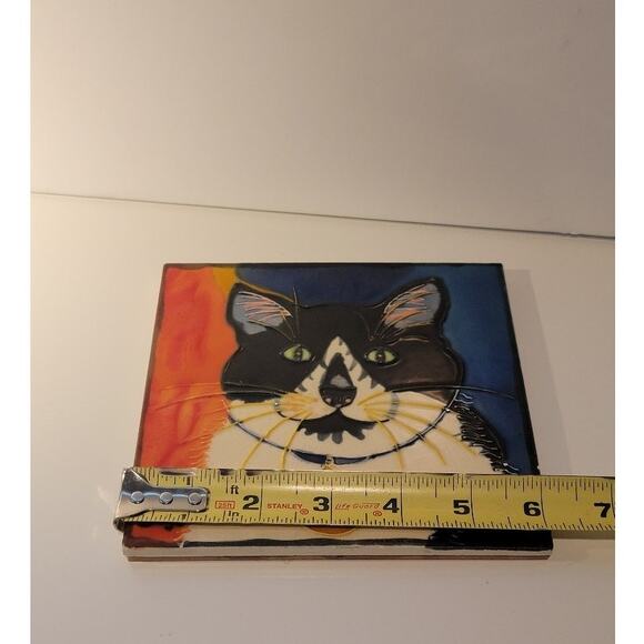 Cat Tile Art Hand-Painted Ceramic Signed Claudia Sanchez Coaster Trivet Decor - Picture 6 of 8